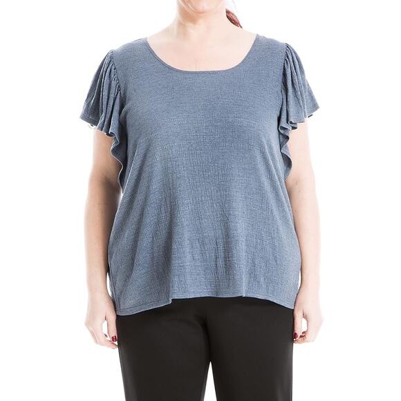 Max Studio Women's Plus Size 2X Flutter Sleeve Crinkle Jersey Knit Top Casual - Picture 1 of 10